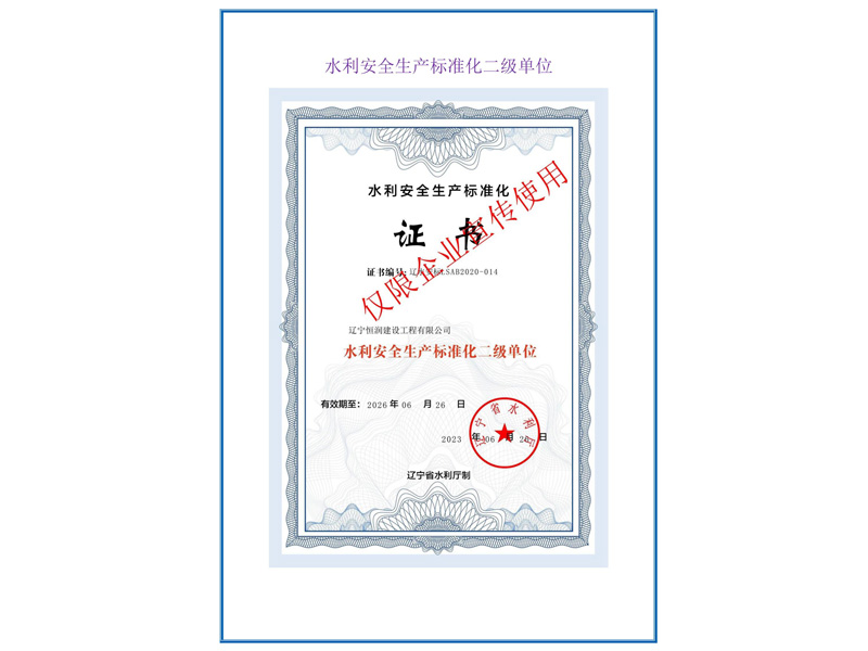 水利安全生產(chǎn)標(biāo)準(zhǔn)化二級單位
